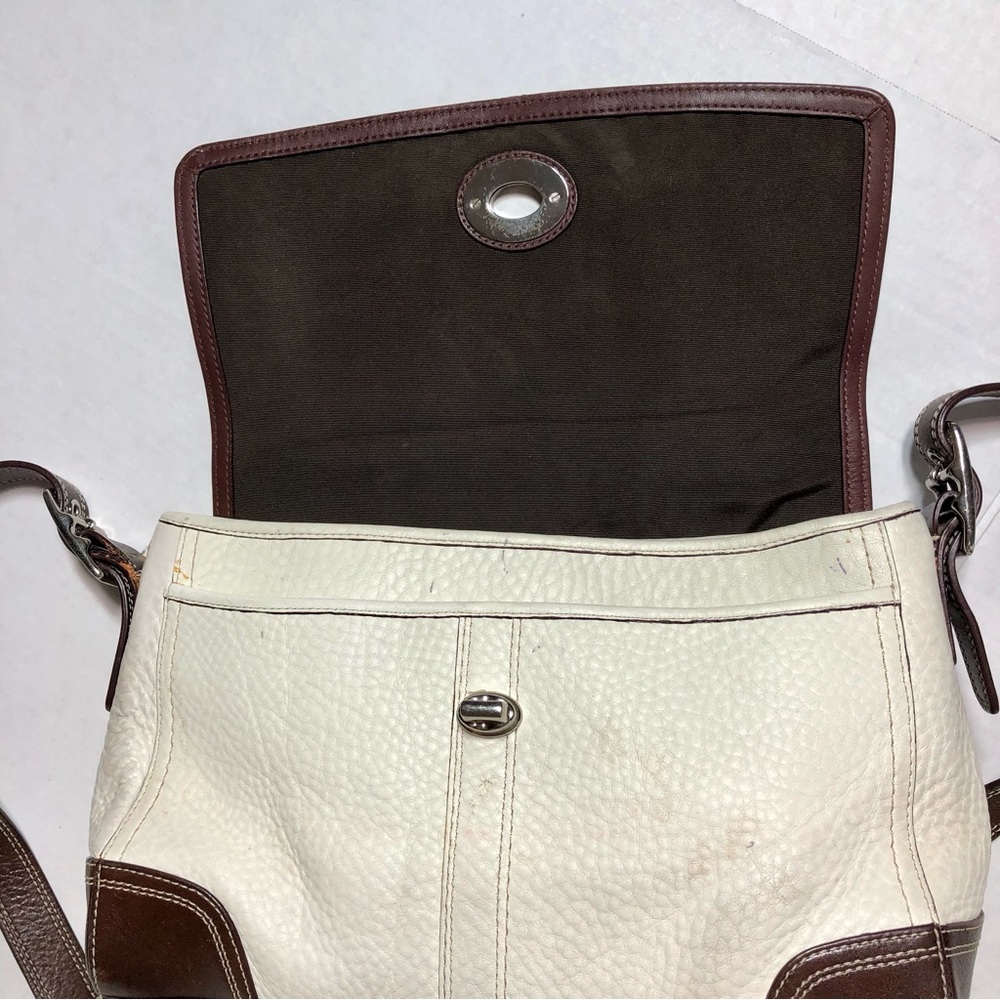 VINTAGE COACH WOMENS WHITE & BROWN PURSE HANDBAG - Picture 14 of 16
